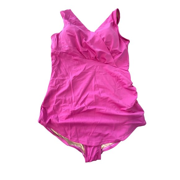 Kim Gravel x Swimsuits For All Surplice Asymmetrical Sarong Size 14 Malibu Pink - Picture 2 of 8